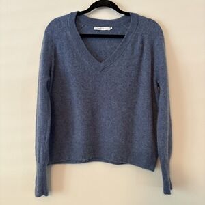 Harper Lane 100% Cashmere Knit Sweater Blue Size L Quiet Luxury Minimalist Layer
